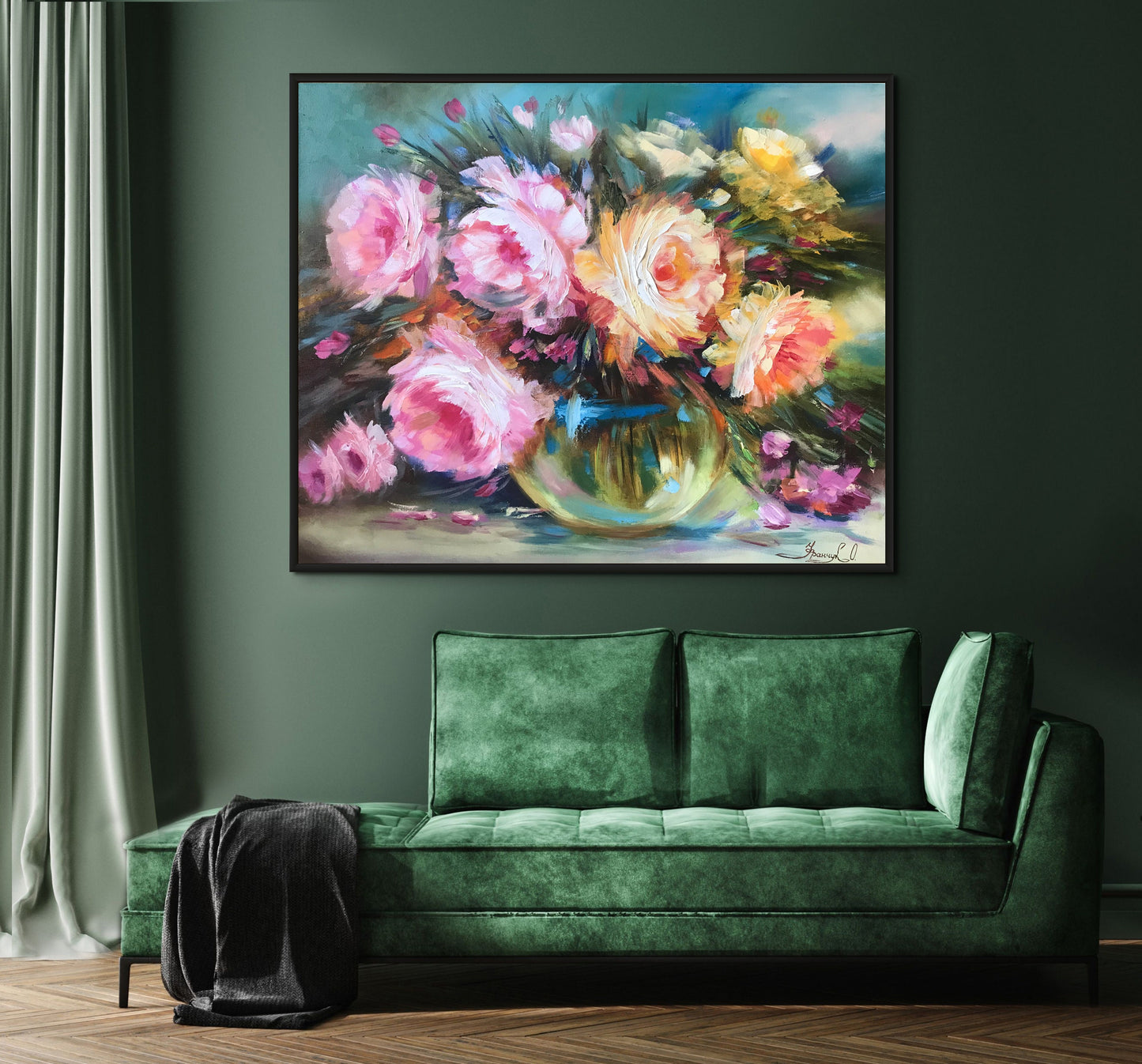 Pink Roses Oil Painting Original Rose Flowers in Vase Painting Classic Wall Art Pink Flowers Art Roses Bouquet Oil Painting Art Gift For Her