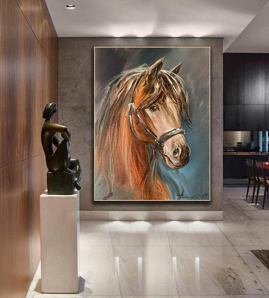 Horse Portrait Oil Painting Original Large Horse Wall Decor Arabian Horse Painting on Canvas Horse Owner Gift Abstract Horse Head Painting