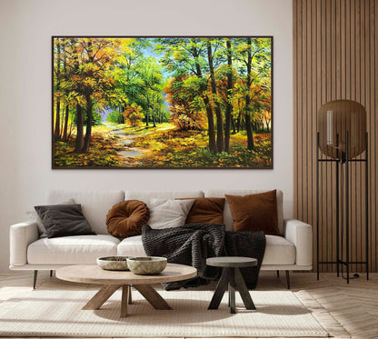 Nature Oil Painting Original Fall Painting Forest Road Canvas Wall Art Countryside Painting Above Bed Decor Autumn Forest Landscape Painting