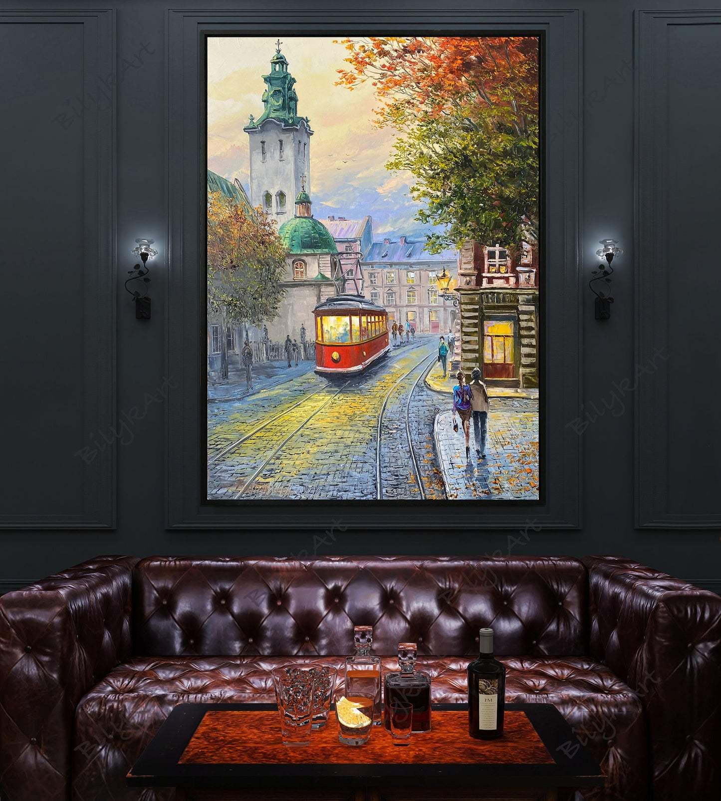 Europe Cityscape Painting Original Large European Wall Decor City Art Work Living Room Wall Art Fall Evening in Old Town Lviv Oil Painting