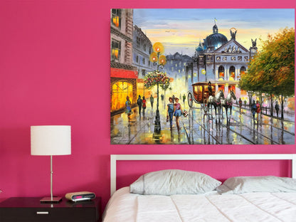 Large City Painting on Canvas European City Wall Art City Scape Oil Painting Original Architecture Painting European Street Scene Painting