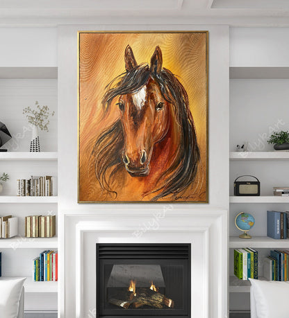 Large Horse Oil Painting Original Abstract Wild Horse Art Equestrian Painting Abstract Horse Head Artwork Large Brown Horse Painting Custom