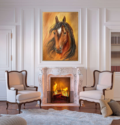 Large Horse Oil Painting Original Abstract Wild Horse Art Equestrian Painting Abstract Horse Head Artwork Large Brown Horse Painting Custom