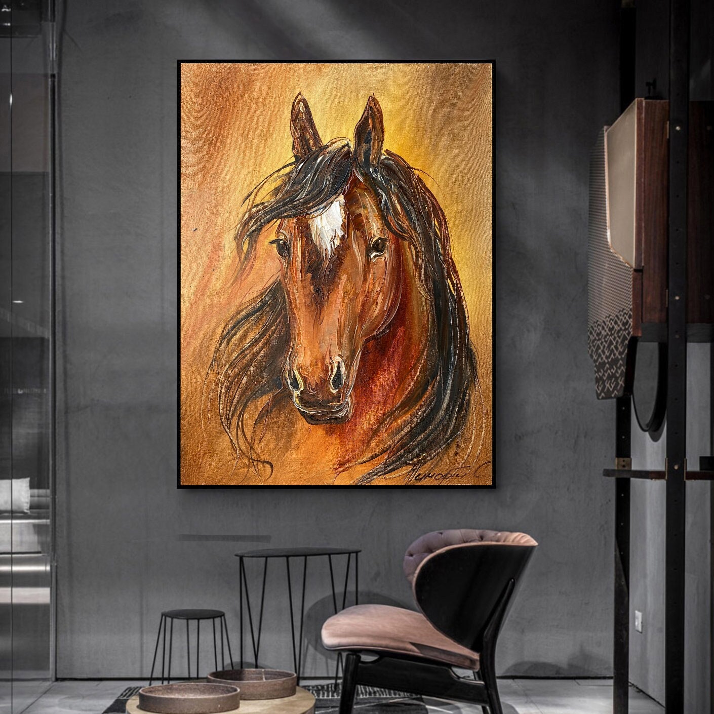 Large Horse Oil Painting Original Abstract Wild Horse Art Equestrian Painting Abstract Horse Head Artwork Large Brown Horse Painting Custom