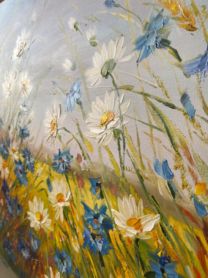 Ukrainian Landscape Oil Painting Original Flower Field Painting Floral Meadow Art Ukrainian Artists Ukrainian Wildflower Painting on Canvas