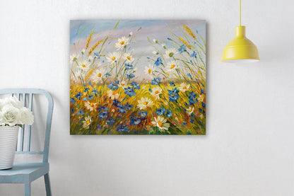 Ukrainian Landscape Oil Painting Original Flower Field Painting Floral Meadow Art Ukrainian Artists Ukrainian Wildflower Painting on Canvas