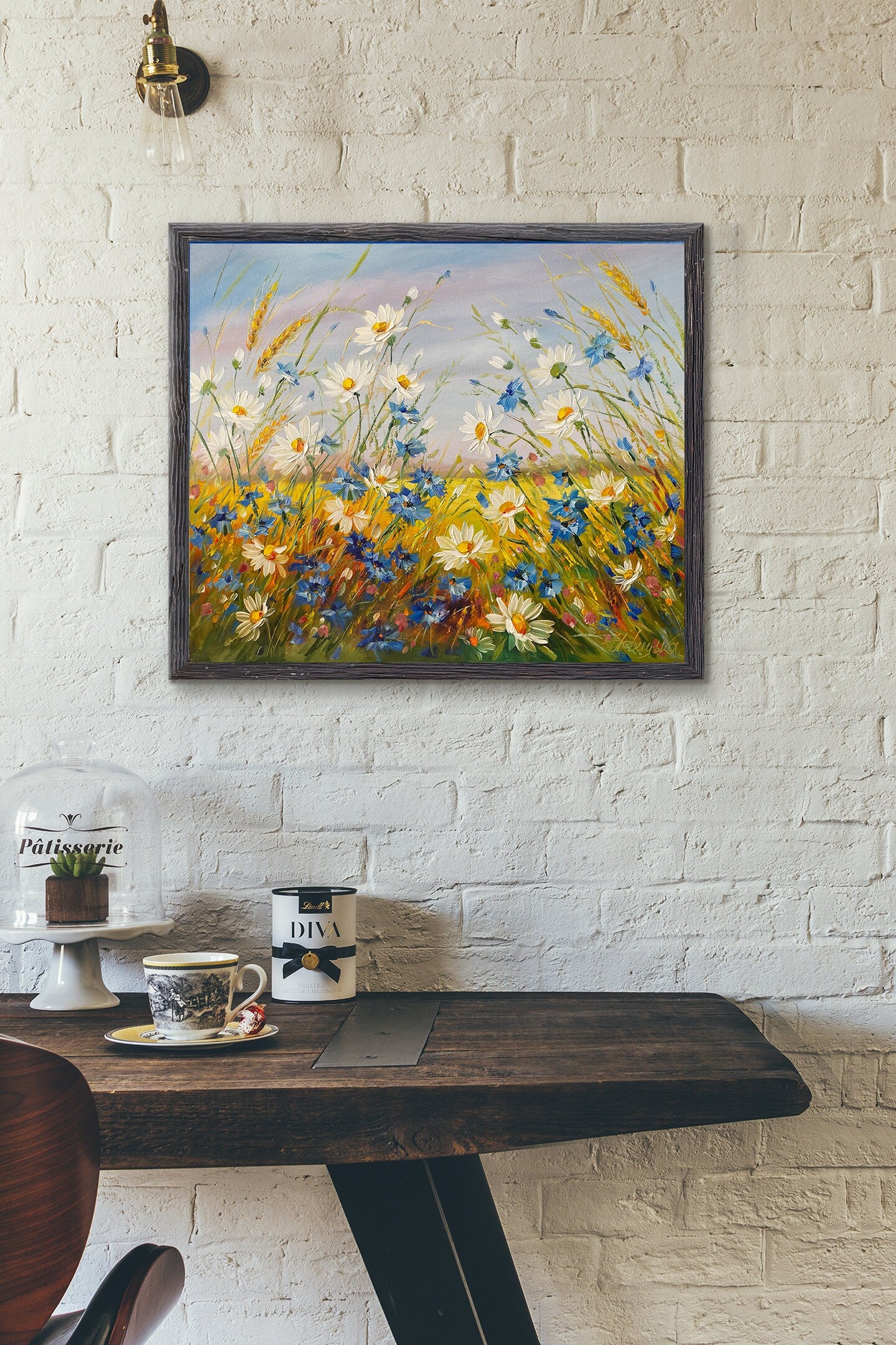 Ukrainian Landscape Oil Painting Original Flower Field Painting Floral Meadow Art Ukrainian Artists Ukrainian Wildflower Painting on Canvas