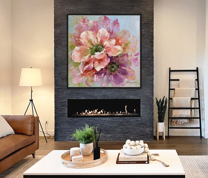 Large Floral Oil Painting Original Floral Art Work Abstract Flower Painting Large Textured Flower Canvas Wall Art Flowers Painting 36x36"