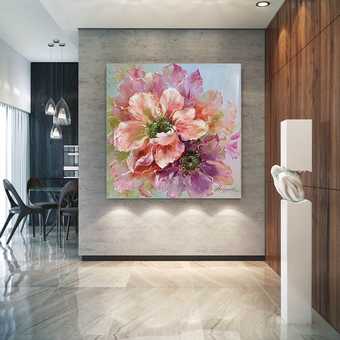 Large Floral Oil Painting Original Floral Art Work Abstract Flower Painting Large Textured Flower Canvas Wall Art Flowers Painting 36x36"