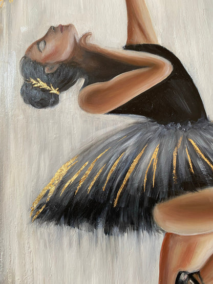 Abstract Ballerina Painting Original Black Ballerina Wall Art Dancing Girl Art Black Ballet Painting Gold Leaf Ballerina Painting on Canvas