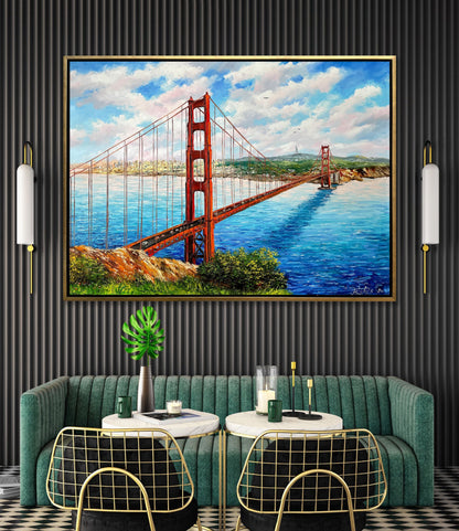 Golden Gate Bridge Original Painting, San Francisco Wall Art, SF Interior Design, California Home Decor, 30x40 San Francisco Bridge Painting