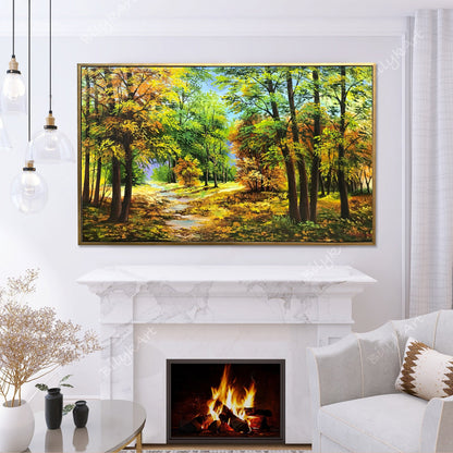 Nature Oil Painting Original Fall Painting Forest Road Canvas Wall Art Countryside Painting Above Bed Decor Autumn Forest Landscape Painting