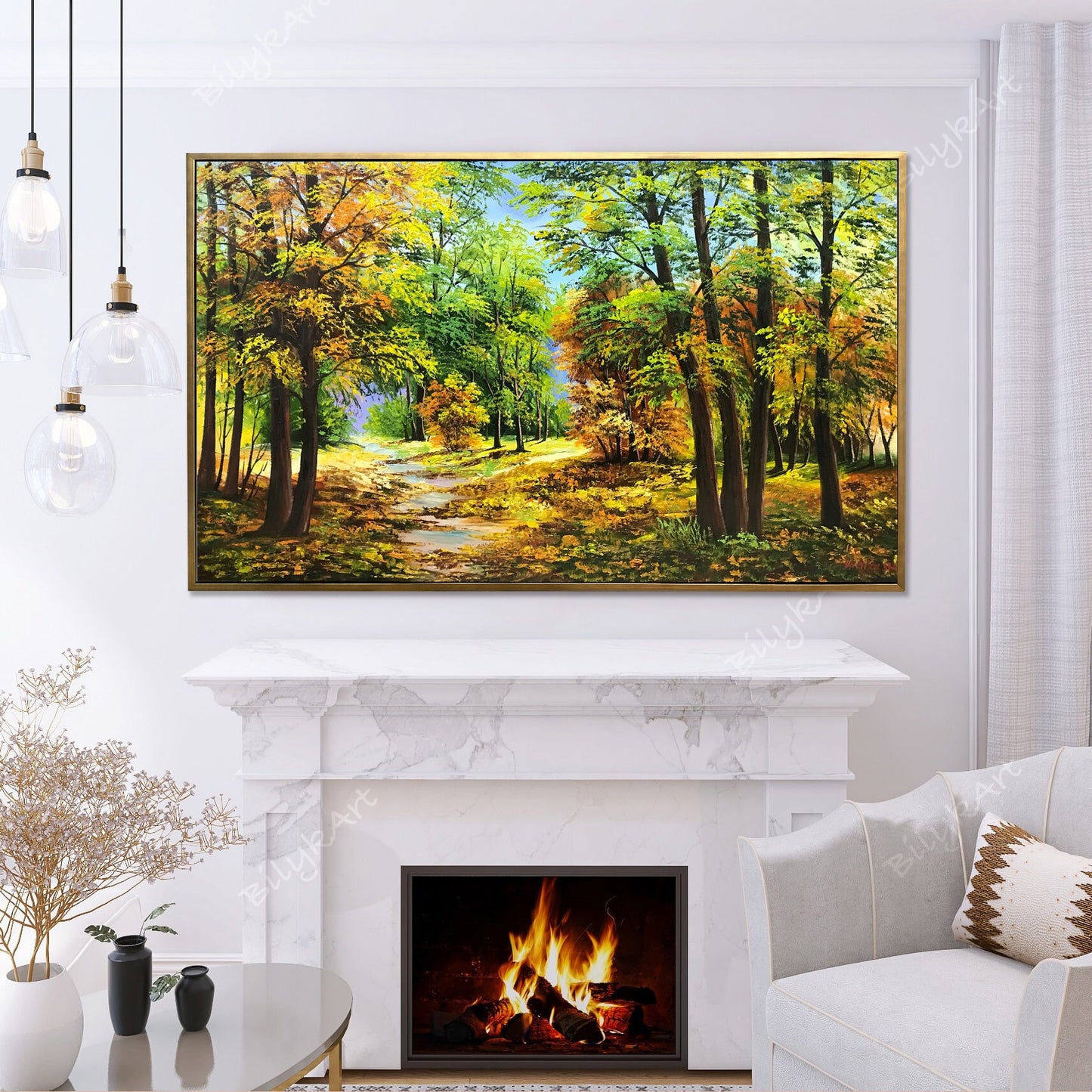 Nature Oil Painting Original Fall Painting Forest Road Canvas Wall Art Countryside Painting Above Bed Decor Autumn Forest Landscape Painting