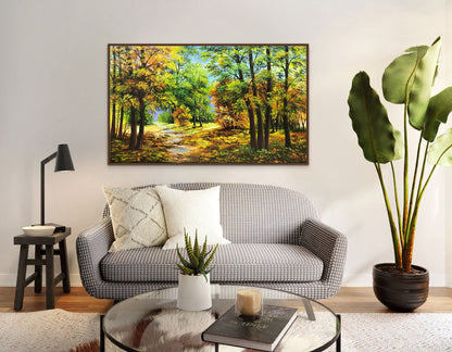 Nature Oil Painting Original Fall Painting Forest Road Canvas Wall Art Countryside Painting Above Bed Decor Autumn Forest Landscape Painting