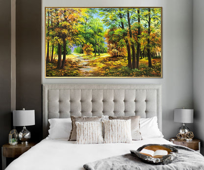 Nature Oil Painting Original Fall Painting Forest Road Canvas Wall Art Countryside Painting Above Bed Decor Autumn Forest Landscape Painting