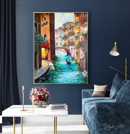 Original Venice Oil Painting on Canvas Venetian Art Italian Oil Painting Venice Artwork Italian Wall Art Ready To Ship Venice Canal Painting