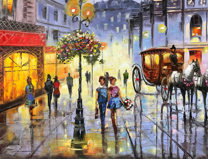 Large City Painting on Canvas European City Wall Art City Scape Oil Painting Original Architecture Painting European Street Scene Painting