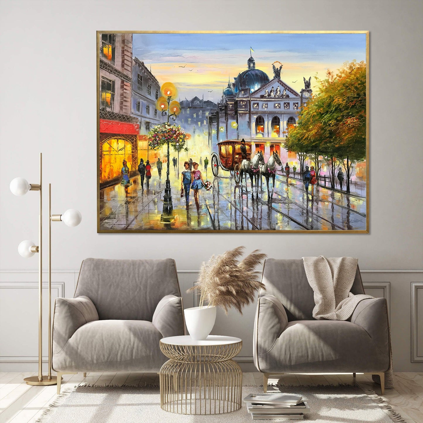 Large City Painting on Canvas European City Wall Art City Scape Oil Painting Original Architecture Painting European Street Scene Painting