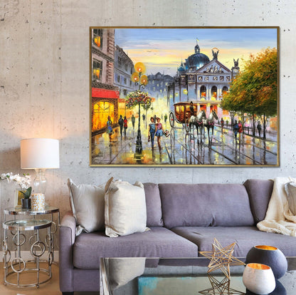 Large City Painting on Canvas European City Wall Art City Scape Oil Painting Original Architecture Painting European Street Scene Painting