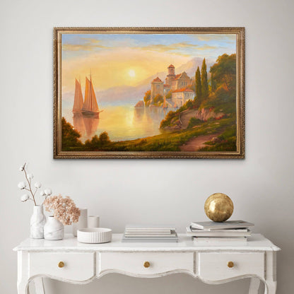 Lake Como Oil Painting Original Sunset Over Lake Wall Art Italy Landscape Oil Painting on Canvas Sunset Artwork Italy Coast Painting