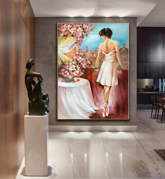 Dancing Ballerina Oil Painting Original Ballerina Wall Art Woman in Pink Dress Painting Ballet Art Classical Ballerina Painting on Canvas