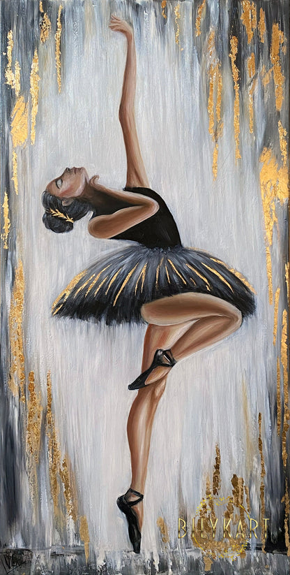 Abstract Ballerina Painting Original Black Ballerina Wall Art Dancing Girl Art Black Ballet Painting Gold Leaf Ballerina Painting on Canvas