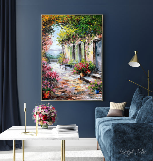 Italian painting original Tuscany wall art Colorful artwork Village oil painting 24x36 art Tuscan wall decor Italy architecture painting