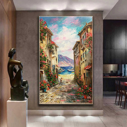 Large Italy Oil Painting Original Cinque Terre Italy Painting on Canvas Riomaggiore Framed Artwork Large Italian Oil Painting Italy Wall Art