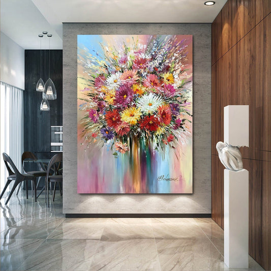 Large Abstract Flower Oil Painting on Canvas Modern Floral Wall Art Colorful Abstract Wall Decor Extra Large Chrysanthemum Flower Painting