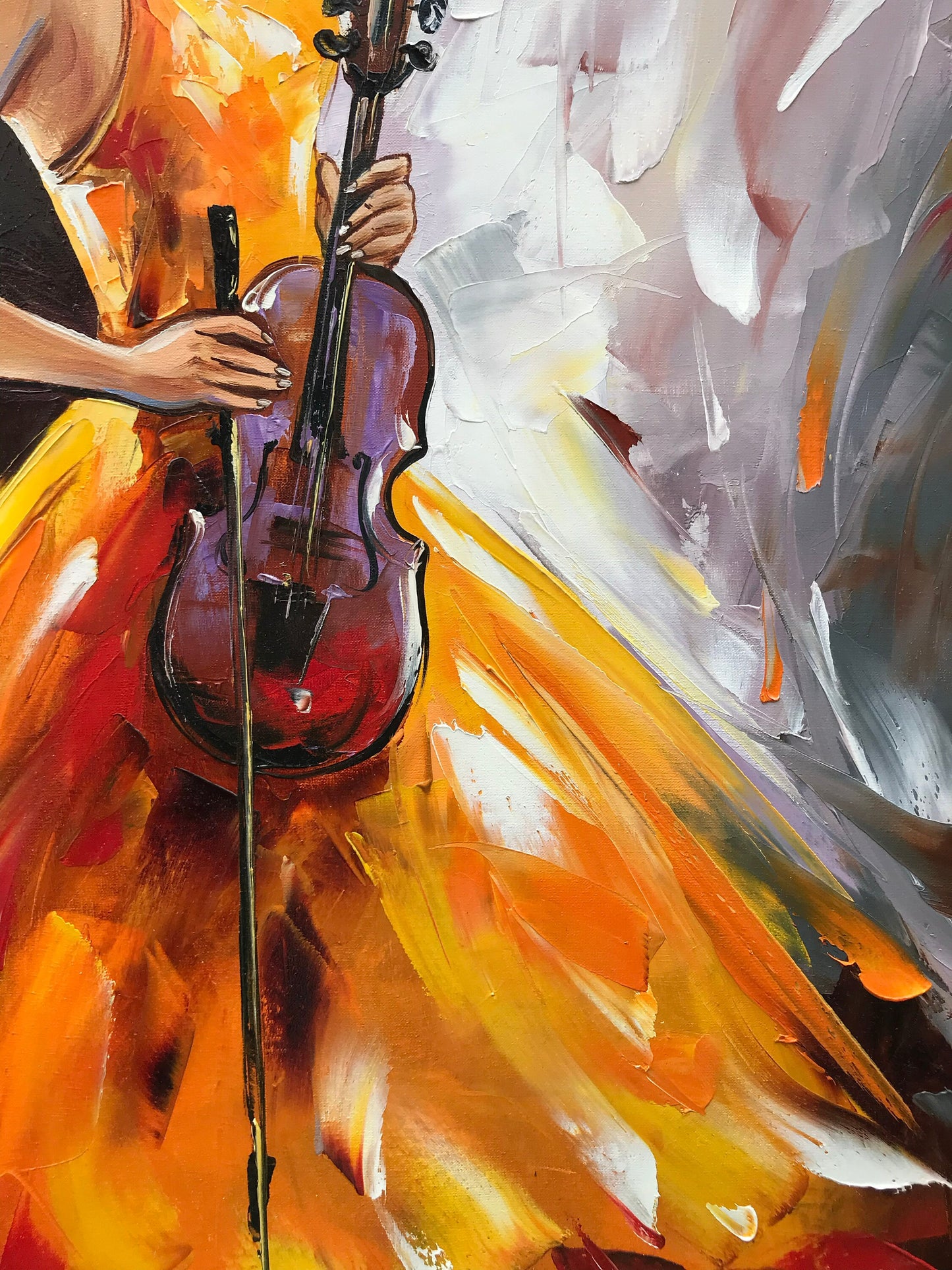 Abstract Girl Painting Beautiful Woman Art Violin Oil Painting Figurative Art Abstract Music Art Original Modern Woman in Dress Painting