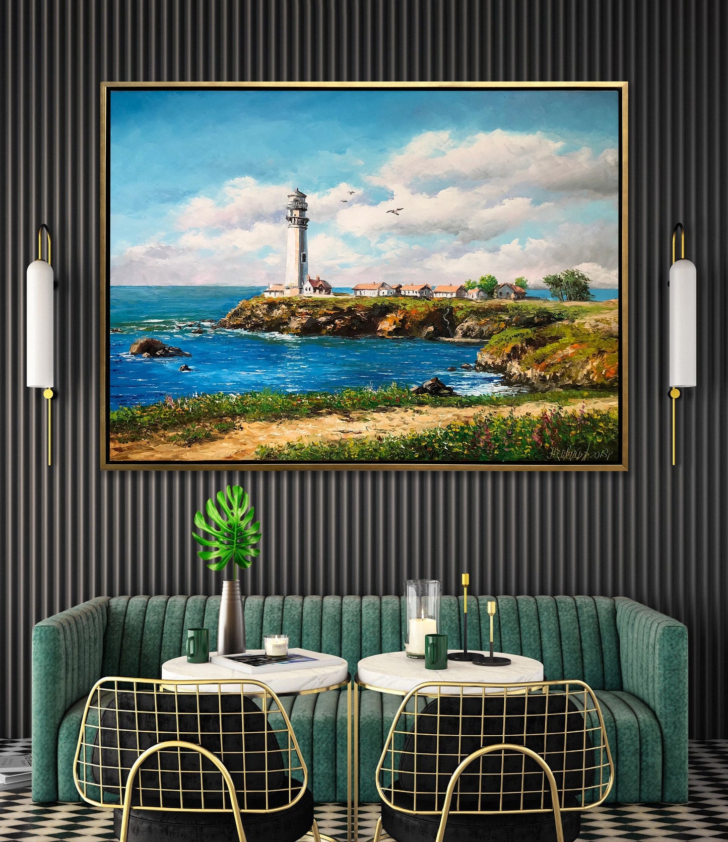 California Lighthouse Oil Painting Original California Landscape Wall Art California Coast Art Pigeon Point Lighthouse Canvas Painting