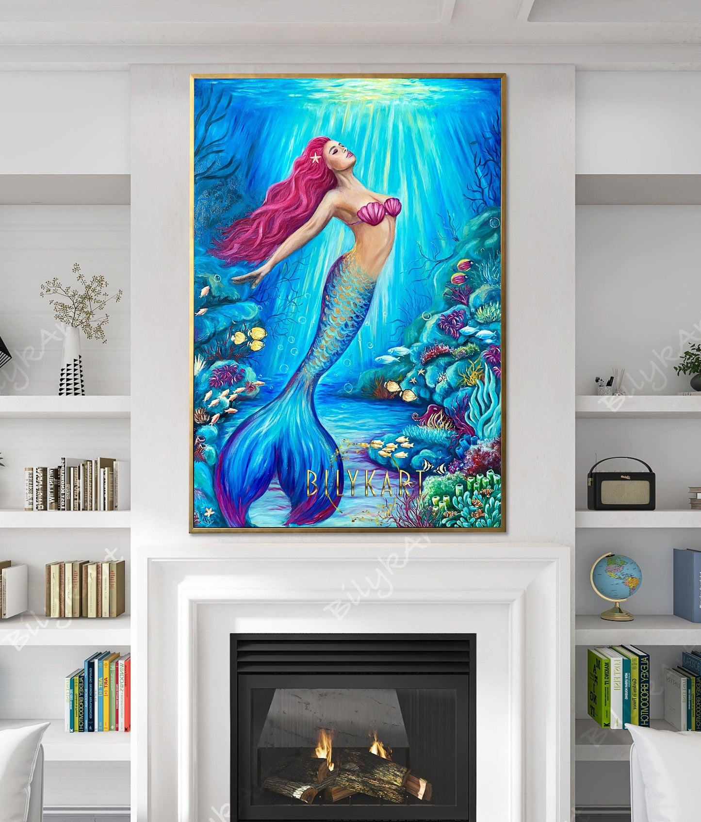 Large Mermaid in the Sea Painting on Canvas Mermaid Wall Art Decor Underwater Painting Mermaid Artwork Siren Art Mermaid Girl Oil Painting