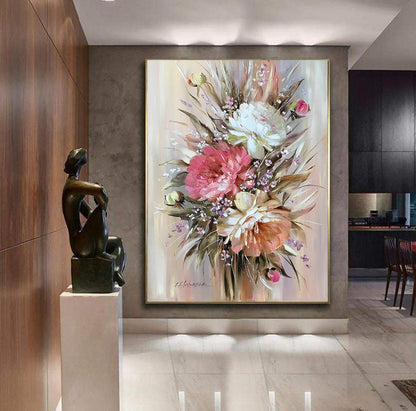 Large Abstract Flower Oil Painting Original Textured Flower Canvas Wall Art Abstract Flowers Wall Decor Extra Large Peony Flower Painting