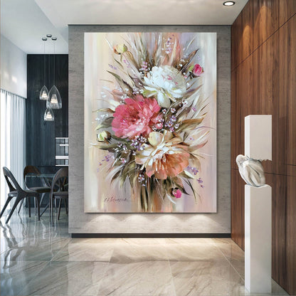 Large Abstract Flower Oil Painting Original Textured Flower Canvas Wall Art Abstract Flowers Wall Decor Extra Large Peony Flower Painting