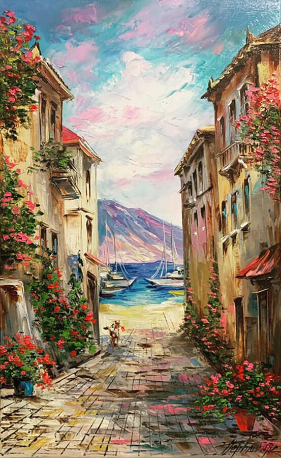 Large Italy Oil Painting Original Cinque Terre Italy Painting on Canvas Riomaggiore Framed Artwork Large Italian Oil Painting Italy Wall Art