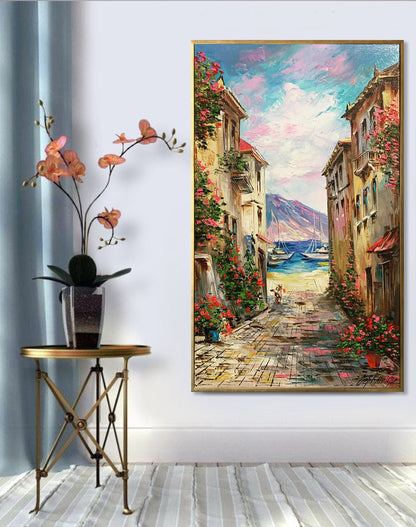 Large Italy Oil Painting Original Cinque Terre Italy Painting on Canvas Riomaggiore Framed Artwork Large Italian Oil Painting Italy Wall Art