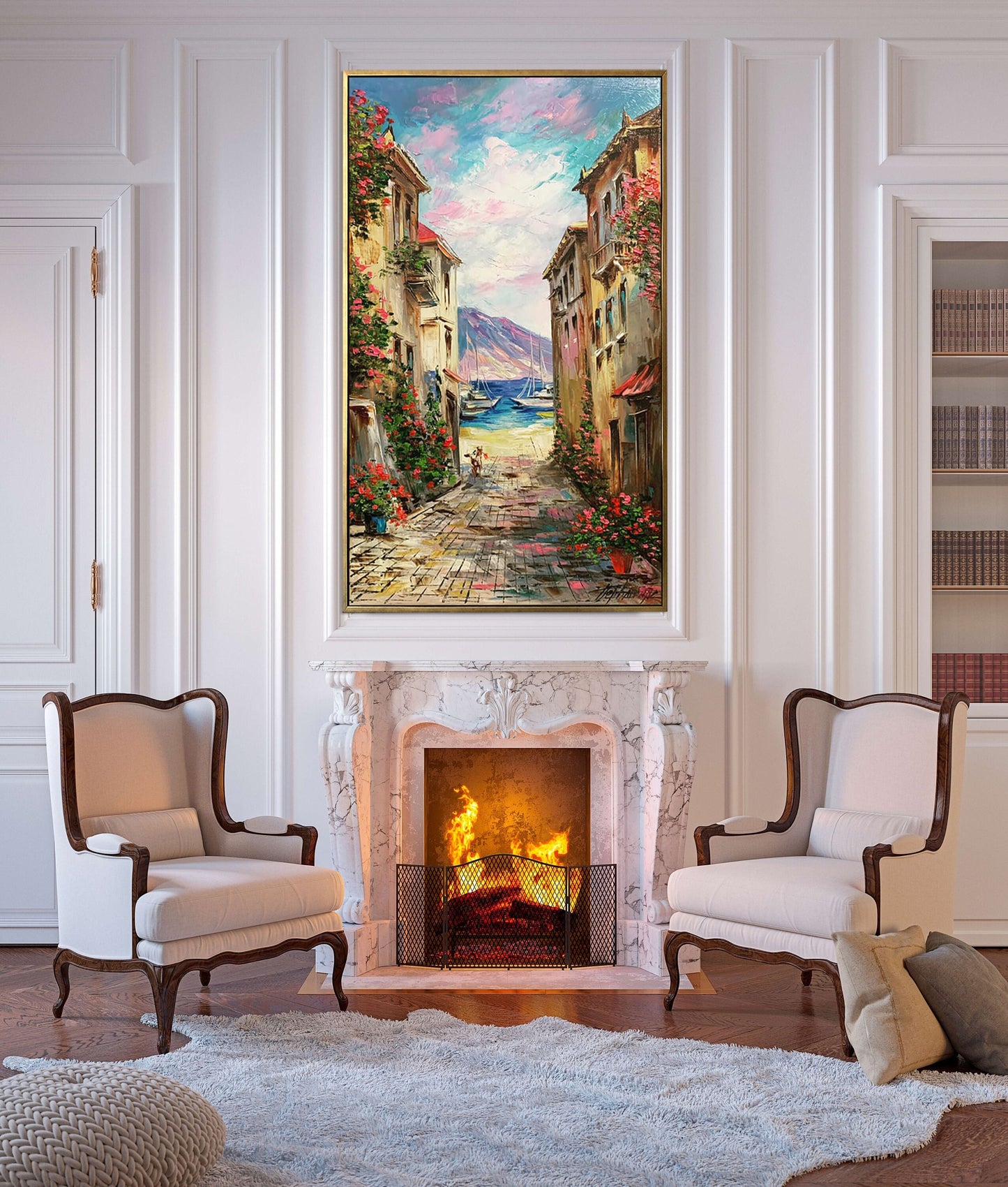 Large Italy Oil Painting Original Cinque Terre Italy Painting on Canvas Riomaggiore Framed Artwork Large Italian Oil Painting Italy Wall Art