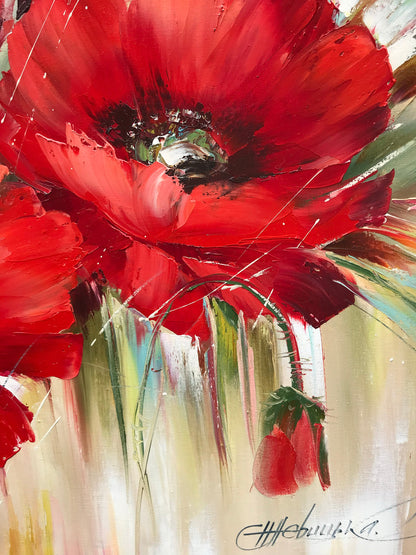 Ukrainian Poppy Oil Painting Original Art Work Ukraine Artist Ukrainian Painting Abstract Poppies Wall Art Red Poppy Flower Painting Canvas