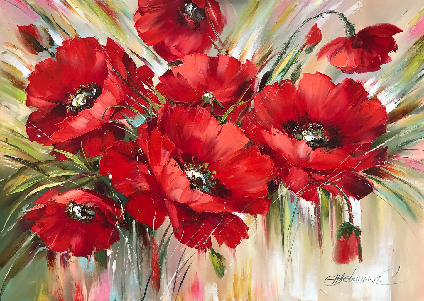 Ukrainian Poppy Oil Painting Original Art Work Ukraine Artist Ukrainian Painting Abstract Poppies Wall Art Red Poppy Flower Painting Canvas