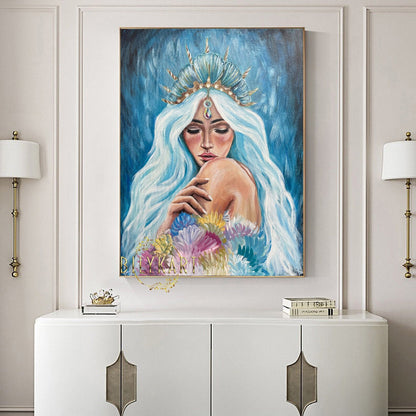 Original Mermaid Painting on Canvas Blue Mermaid Wall Art Under The Sea Painting Mermaid Artwork Underwater Painting Mermaid Girl Gift