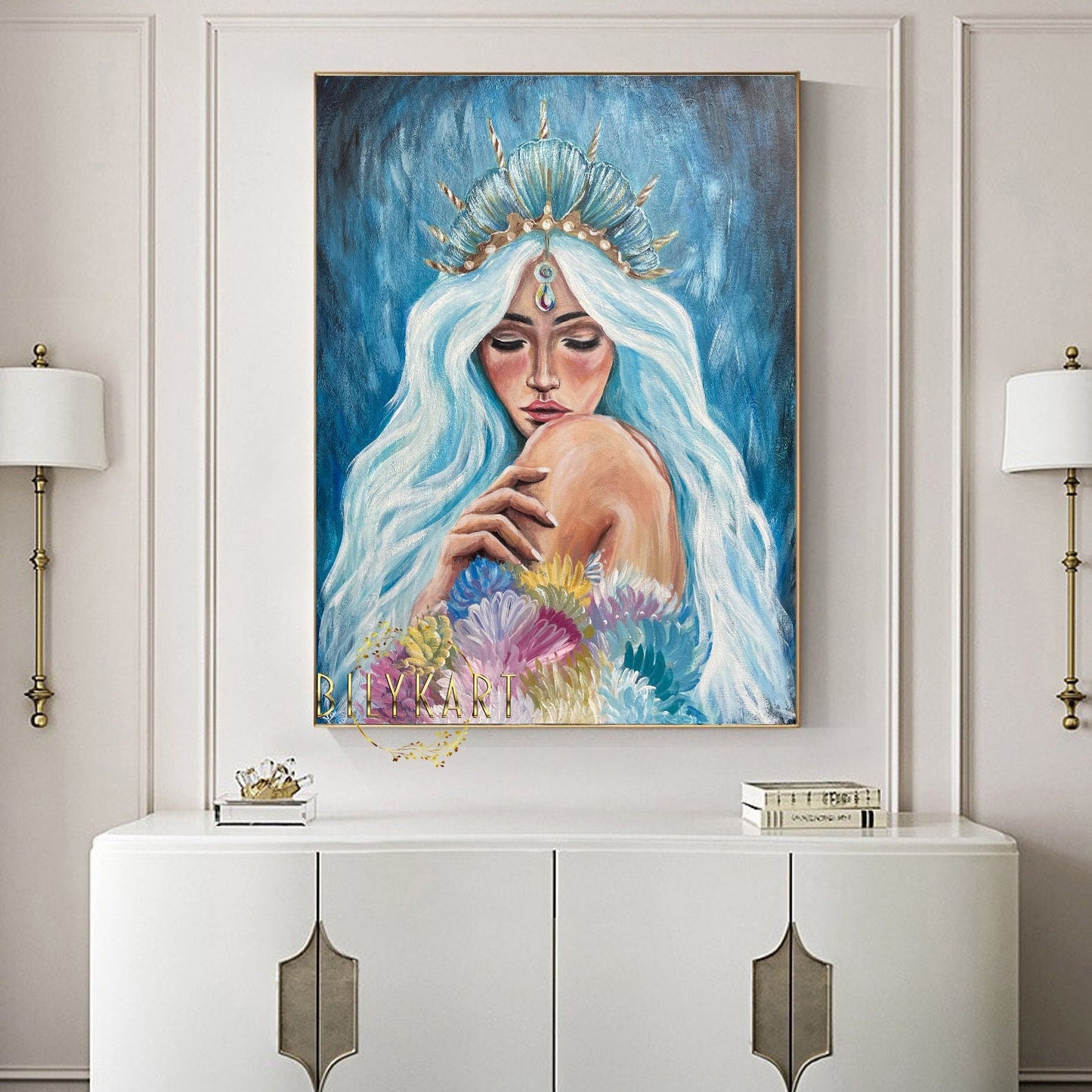 Original Mermaid Painting on Canvas Blue Mermaid Wall Art Under The Sea Painting Mermaid Artwork Underwater Painting Mermaid Girl Gift