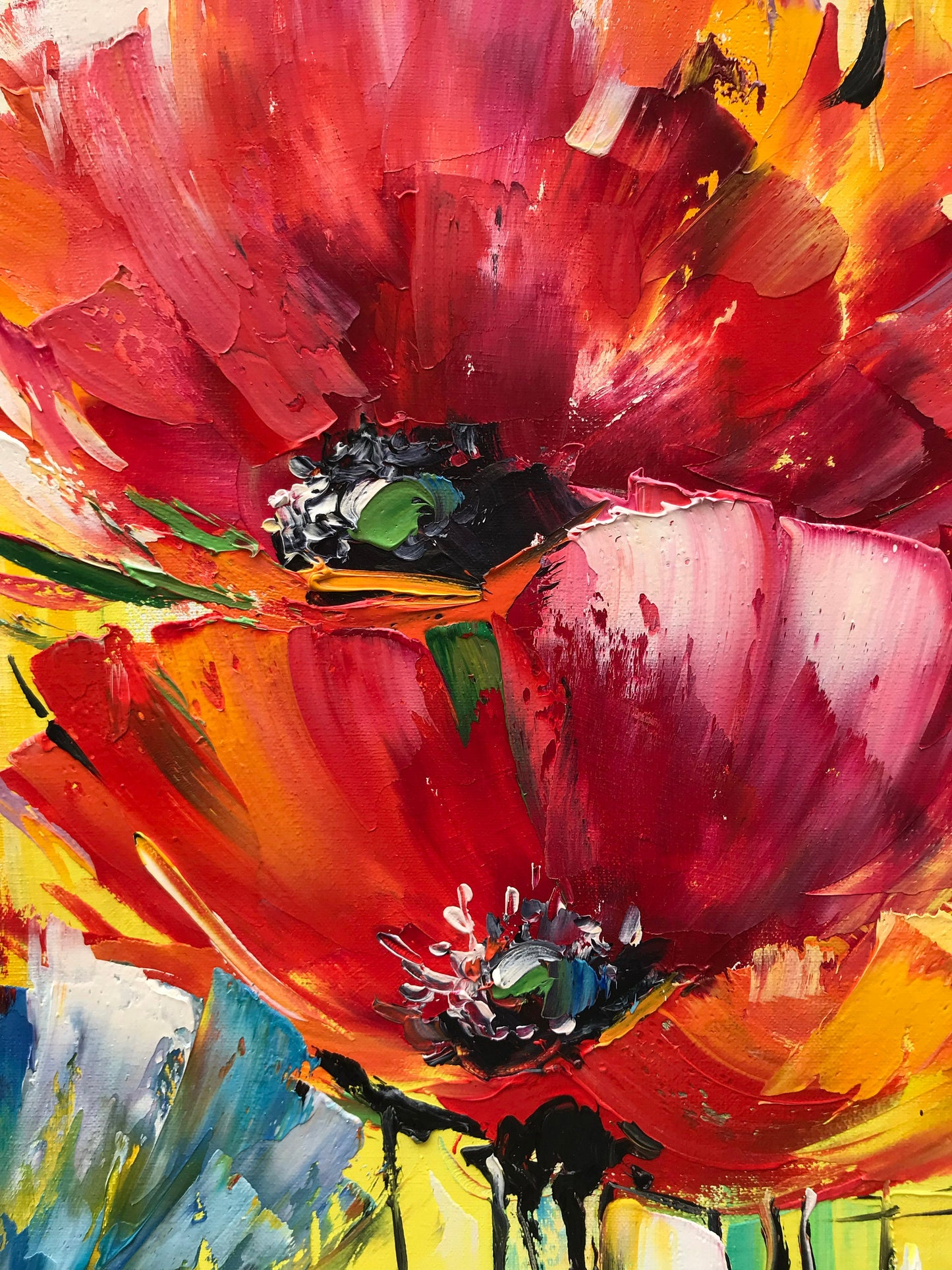 Large Poppy Oil Painting Original Abstract Wildflowers Art Work Red Yellow Poppy Art Abstract Floral Art Extra Large Wild Flowers Painting