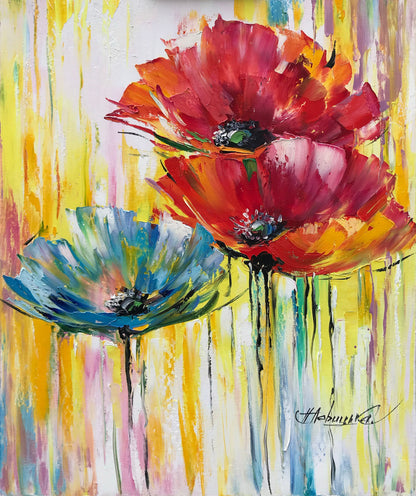 Large Poppy Oil Painting Original Abstract Wildflowers Art Work Red Yellow Poppy Art Abstract Floral Art Extra Large Wild Flowers Painting