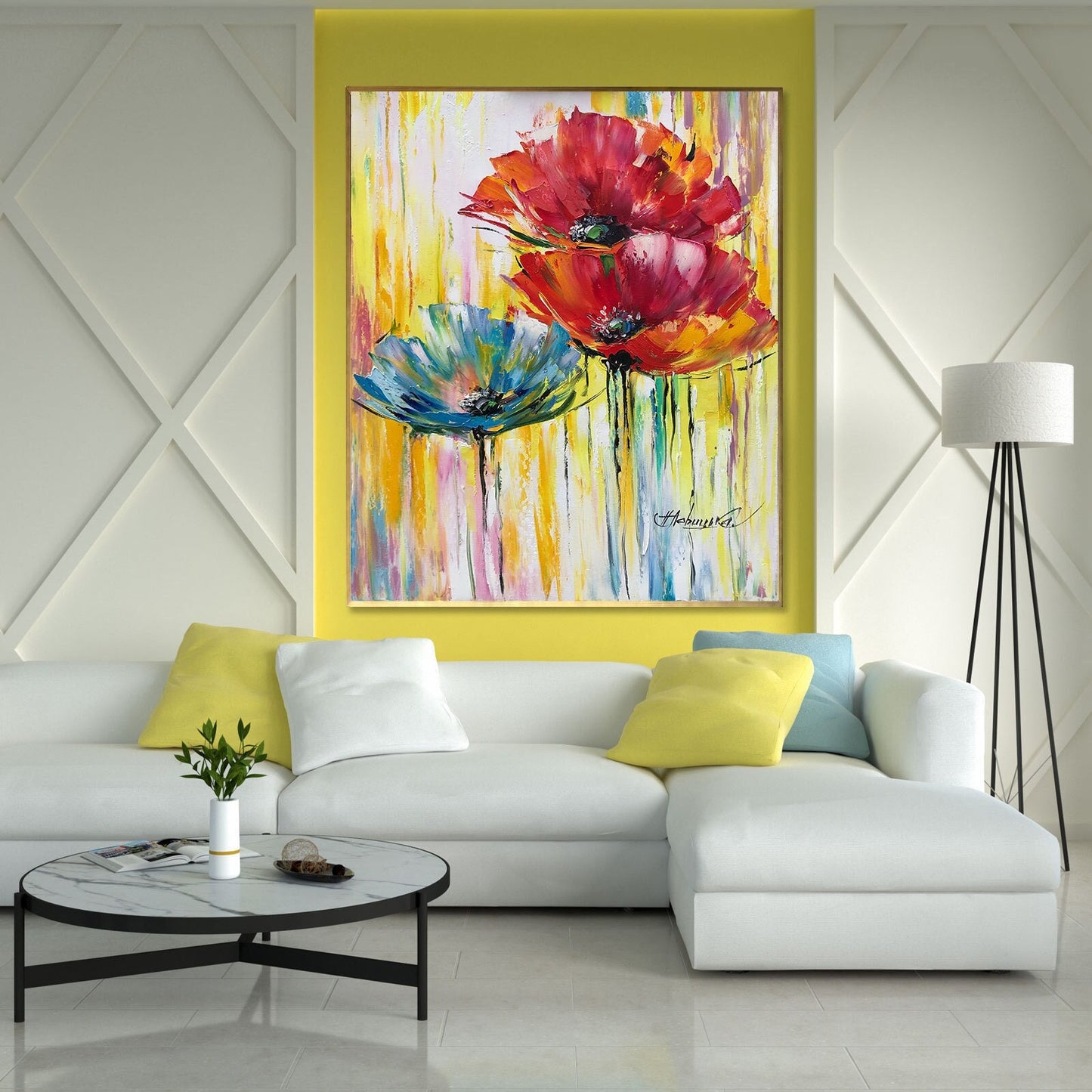 Large Poppy Oil Painting Original Abstract Wildflowers Art Work Red Yellow Poppy Art Abstract Floral Art Extra Large Wild Flowers Painting