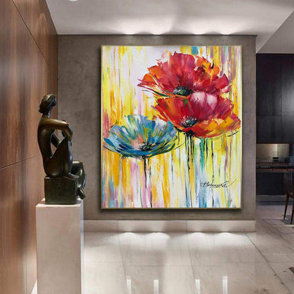 Large Poppy Oil Painting Original Abstract Wildflowers Art Work Red Yellow Poppy Art Abstract Floral Art Extra Large Wild Flowers Painting