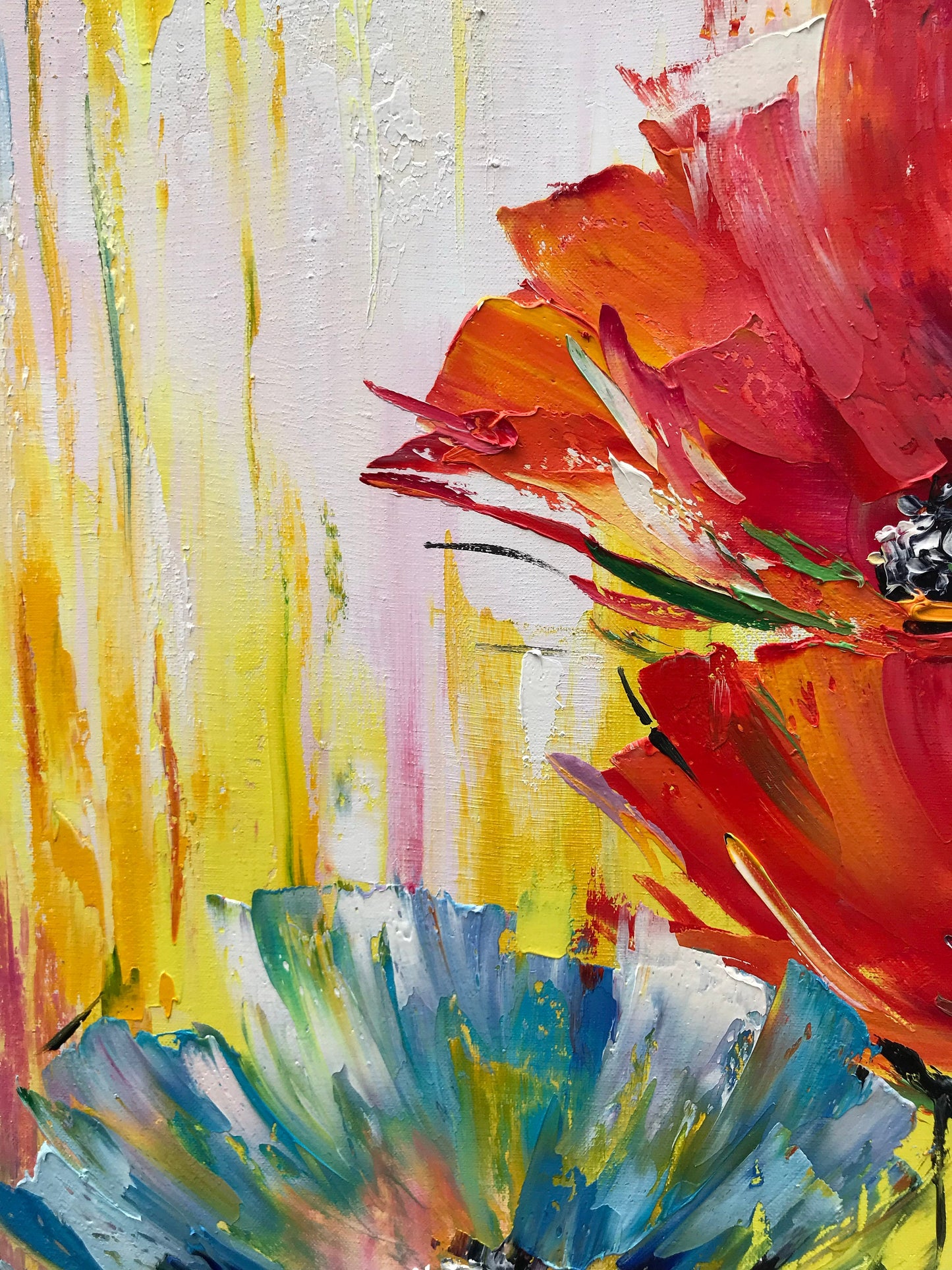 Large Poppy Oil Painting Original Abstract Wildflowers Art Work Red Yellow Poppy Art Abstract Floral Art Extra Large Wild Flowers Painting