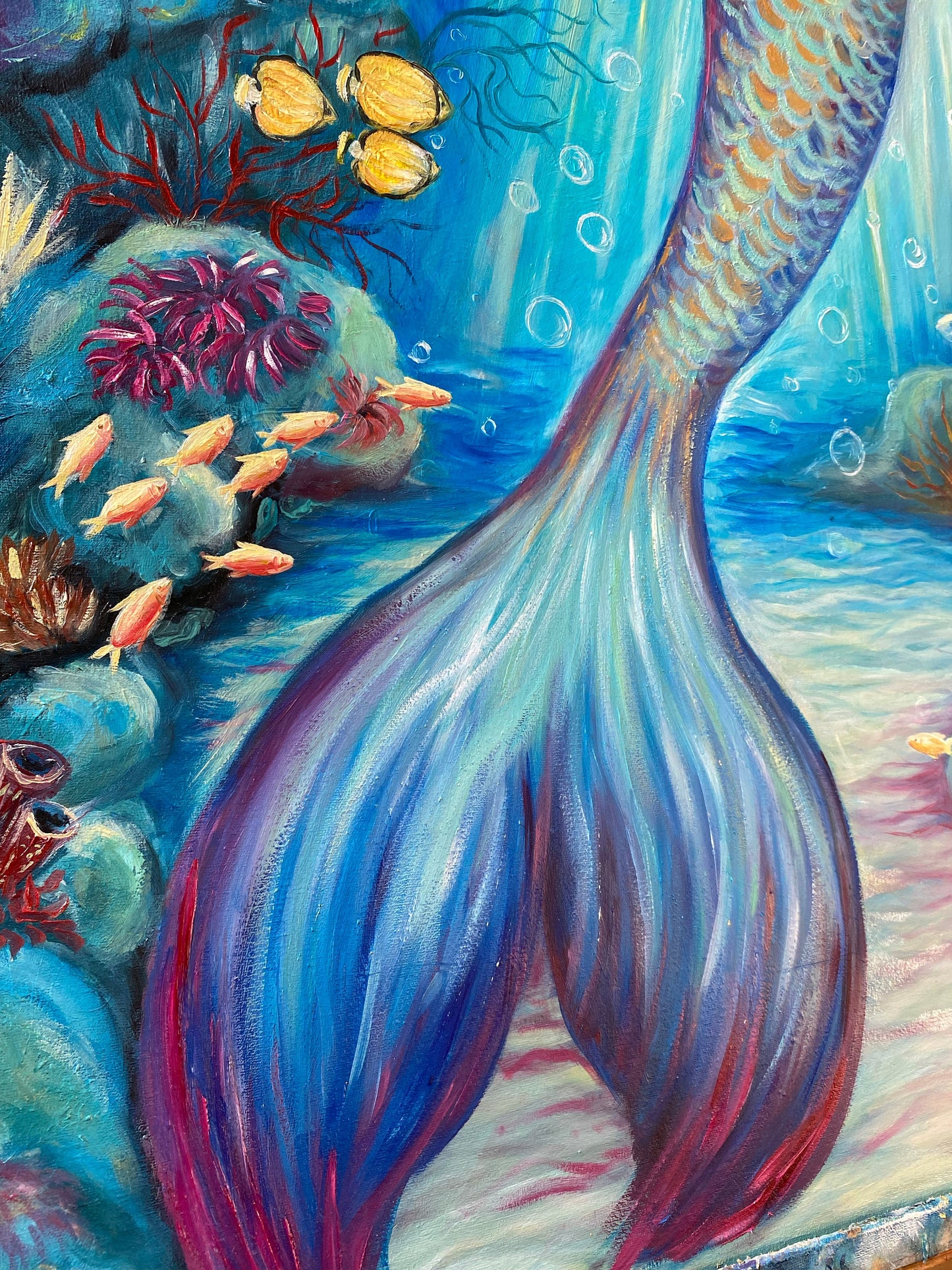 Large Mermaid in the Sea Painting on Canvas Mermaid Wall Art Decor Underwater Painting Mermaid Artwork Siren Art Mermaid Girl Oil Painting