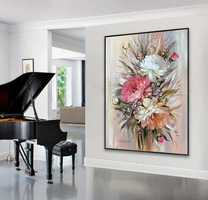 Large Abstract Flower Oil Painting Original Textured Flower Canvas Wall Art Abstract Flowers Wall Decor Extra Large Peony Flower Painting