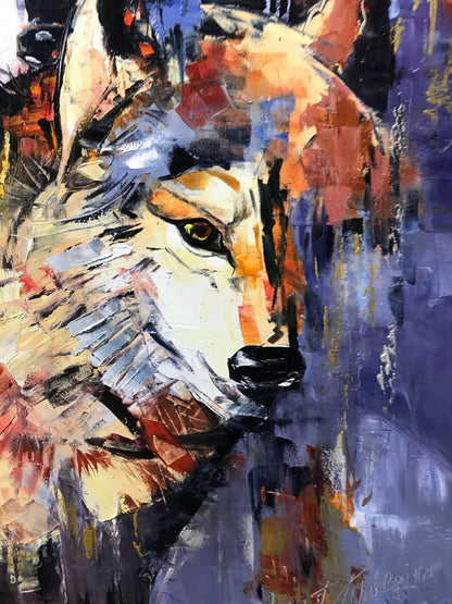 Abstract Wolf Painting Original 2 Wolves Wall Art Canvas Wild Animals Paintings Animals Wall Decor Wolf Artwork Unique Gifts for Wolf Lovers