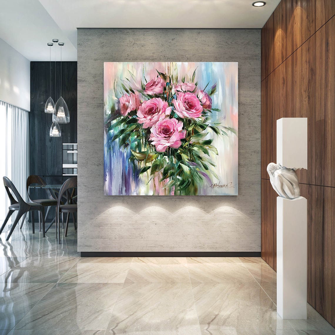 Custom Wedding Bouquet Painting from Photo Custom Flower Oil Painting 25th Wedding Anniversary Gift for Couple Pink Flower Painting Canvas